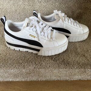 PUMA Mayze Shoes White Black Platform 6 Lace up